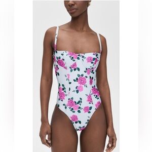 NWT  Good American Square Neck Floral Rose print One Piece Swimsuit  Size 2x